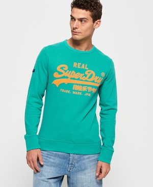 Superdry Vintage Logo Neon Lite Crew Férfi Pulóver Zöld | OLZVI0427